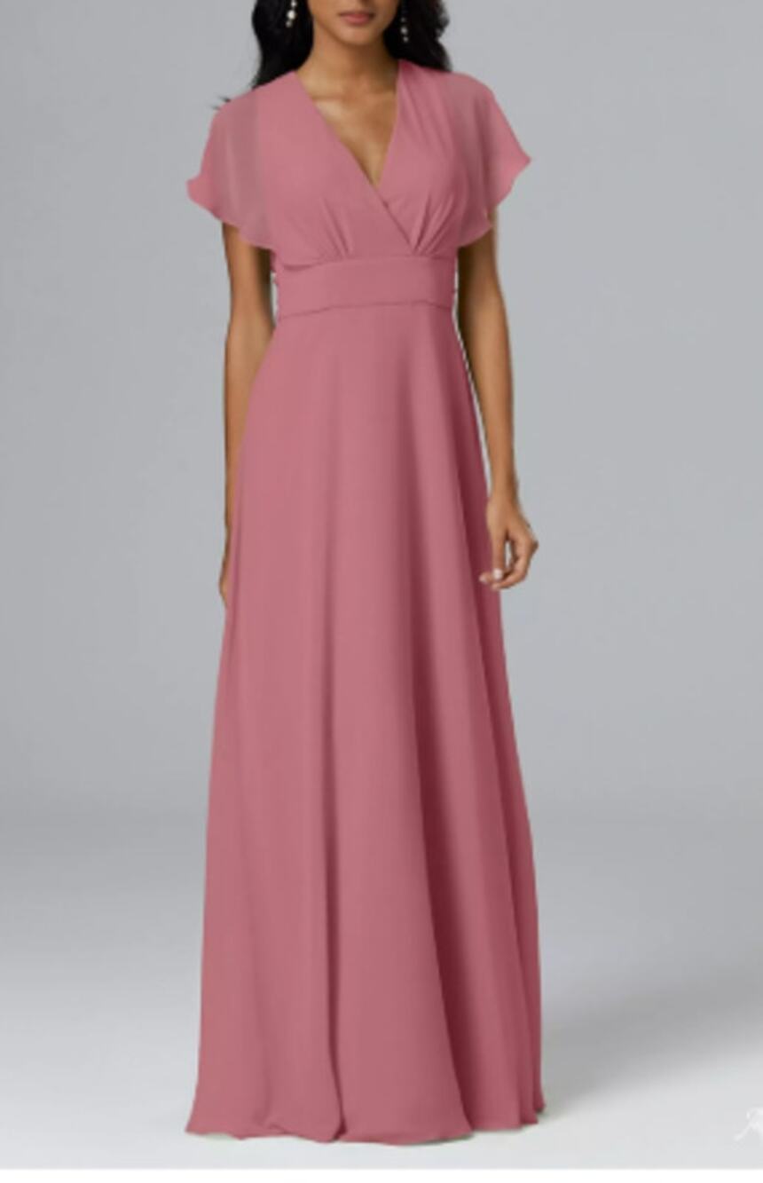 AW BRIDAL SZ 4 S desert rose Halle chiffon wedding formal party maxi dress B35